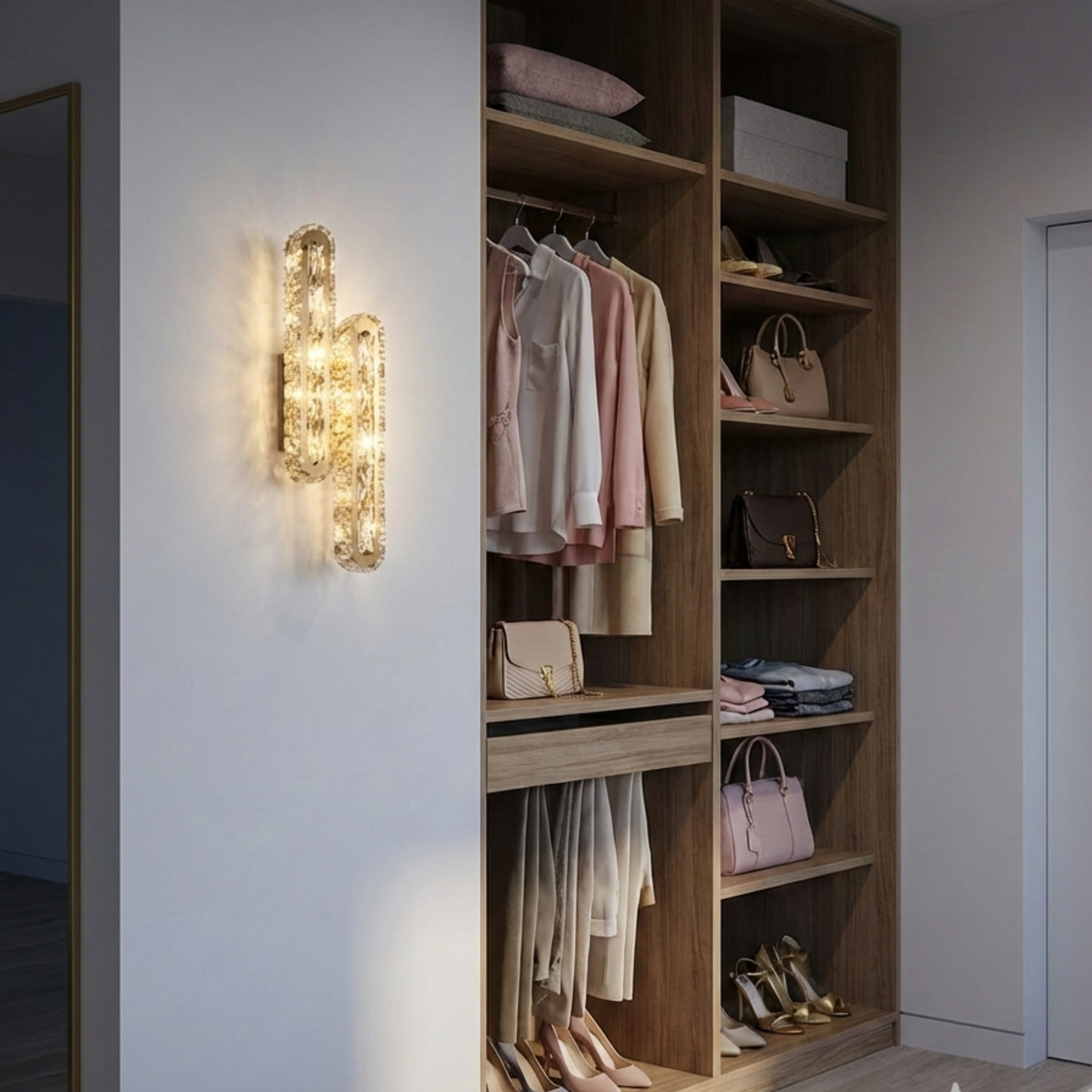 Celestique Dual Crystal Wall Lamp – Modern LED Bedroom Bedside Hallway Wall Sconce Fixture