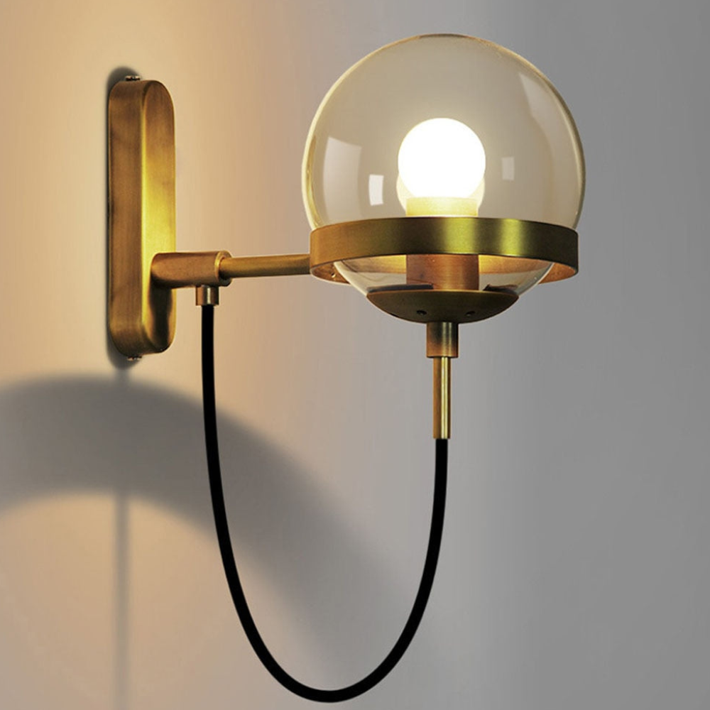 Corvano Globe Wall Sconce – Modern Wall Mounted Amber Glass Metal Decorative Lighting Hallway Bedroom