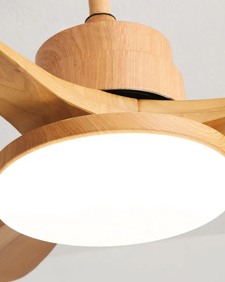 Hexton Modern Ceiling Fan – LED Integrated Light Wood Blade Black Finish Living Room Bedroom Decorative Lighting