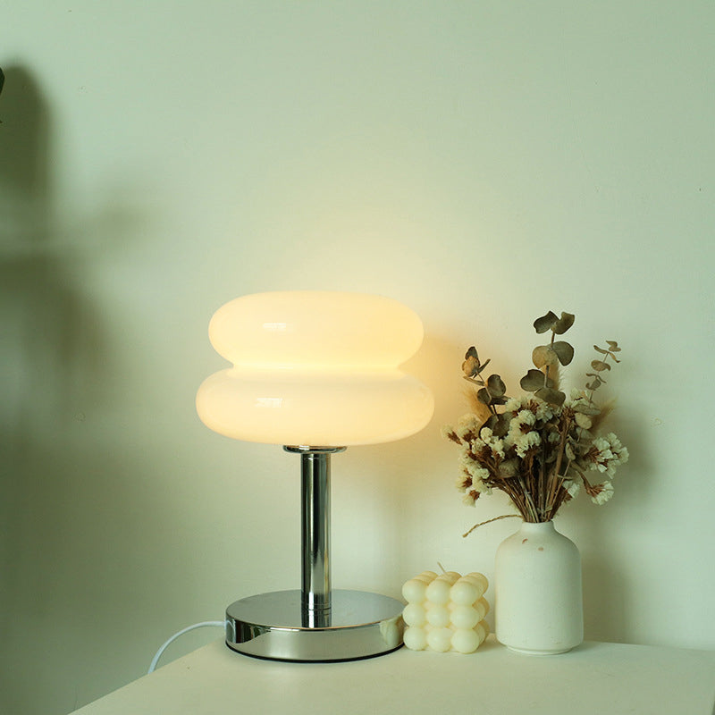 Retro Chrome Amber Glass Table Lamp – Modern Warm Glow Accent Light