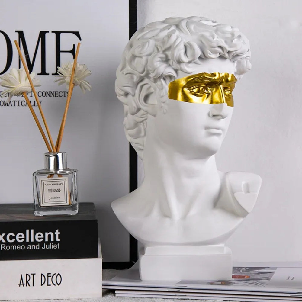 Obsidian Muse Sculpture – Classical Greek Statue Bust Black Gold Decorative Home Decor Living Room Bedroom