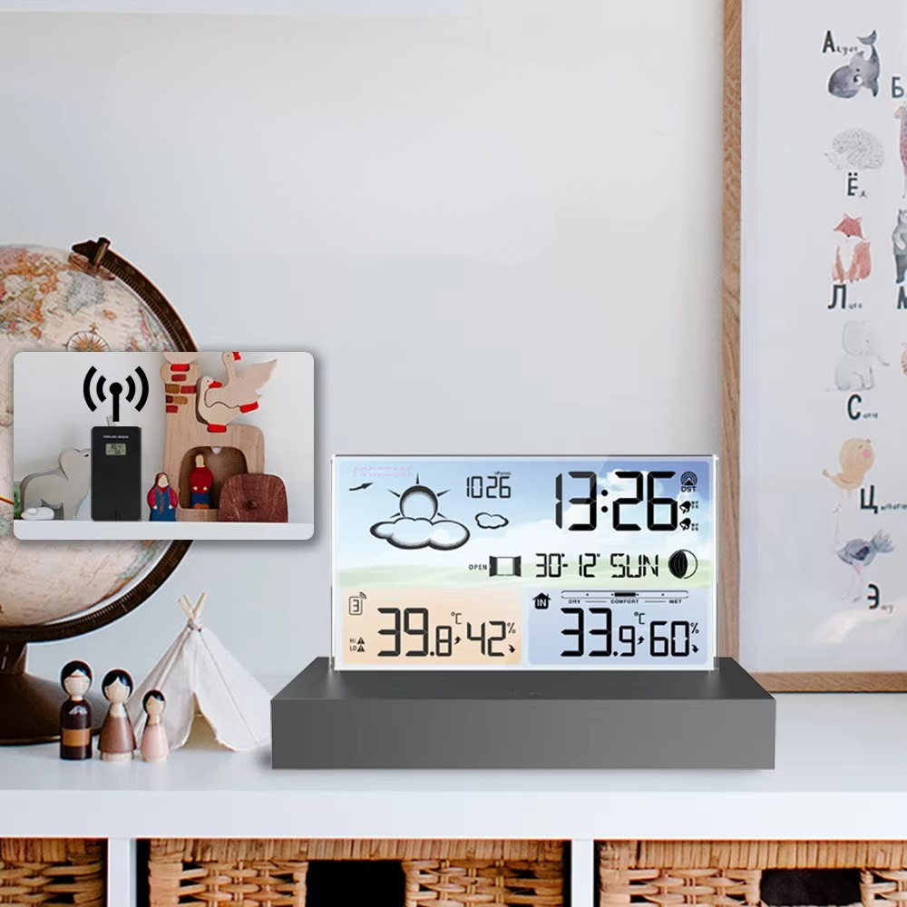 Skycast Weather Station Clock – Digital Temperature Humidity Display Wireless Outdoor Sensor Desktop