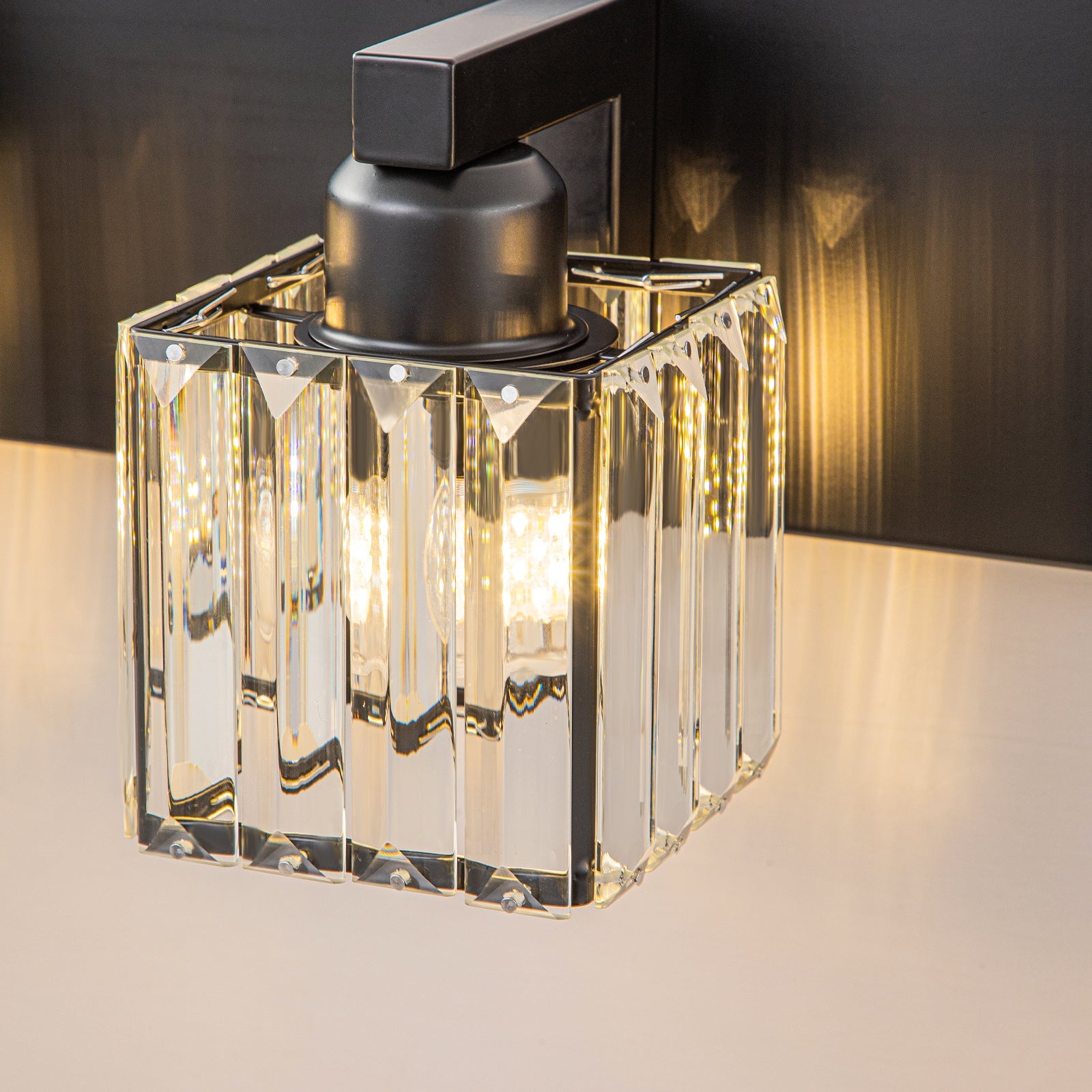 Velmora Crystal Vanity Light – Modern Black Bathroom Mirror Wall Lighting Fixture