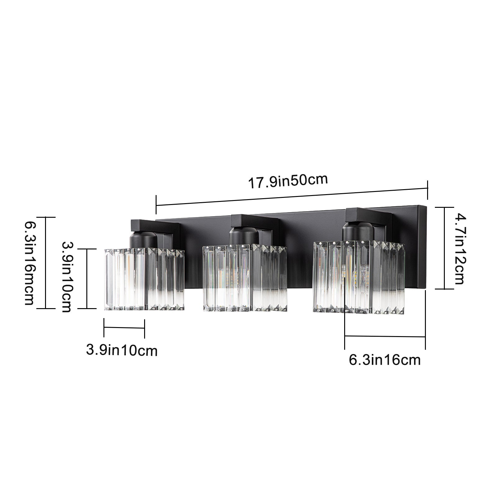 Velmora Crystal Vanity Light – Modern Black Bathroom Mirror Wall Lighting Fixture