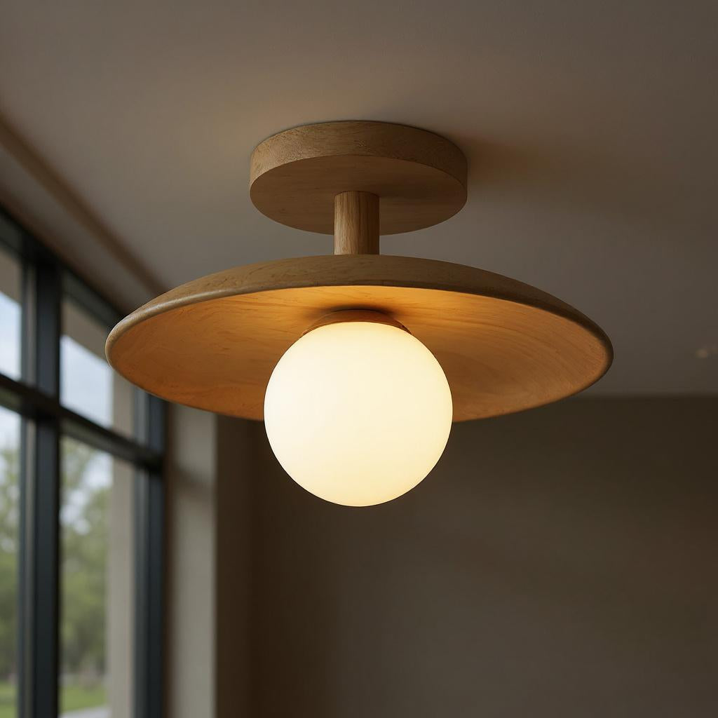 Natural Wood Semi Flush Ceiling Light – Globe Glass Modern Fixture