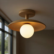 Natural Wood Semi Flush Ceiling Light – Globe Glass Modern Fixture