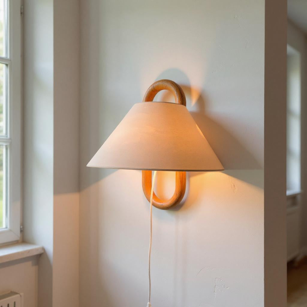 Nordic Loop Wall Lamp – Modern Wood Frame LED Fixture with Fabric Shade