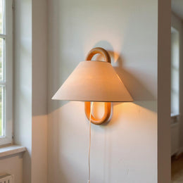 Nordic Loop Wall Lamp – Modern Wood Frame LED Fixture with Fabric Shade