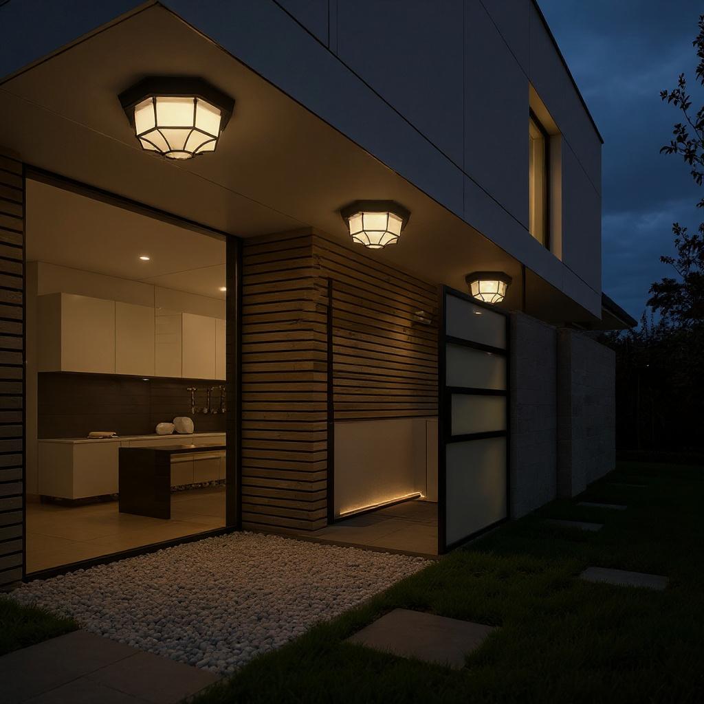 OctaFrame Frosted Glass Flush Mount Light – Waterproof LED Outdoor Porch Ceiling Fixture