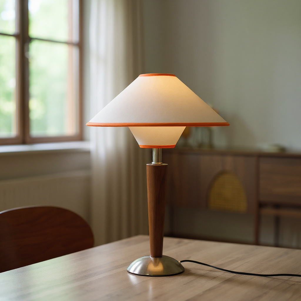 Talwood Dome Table Lamp – Oak Linen Shade Table Lighting Fixture