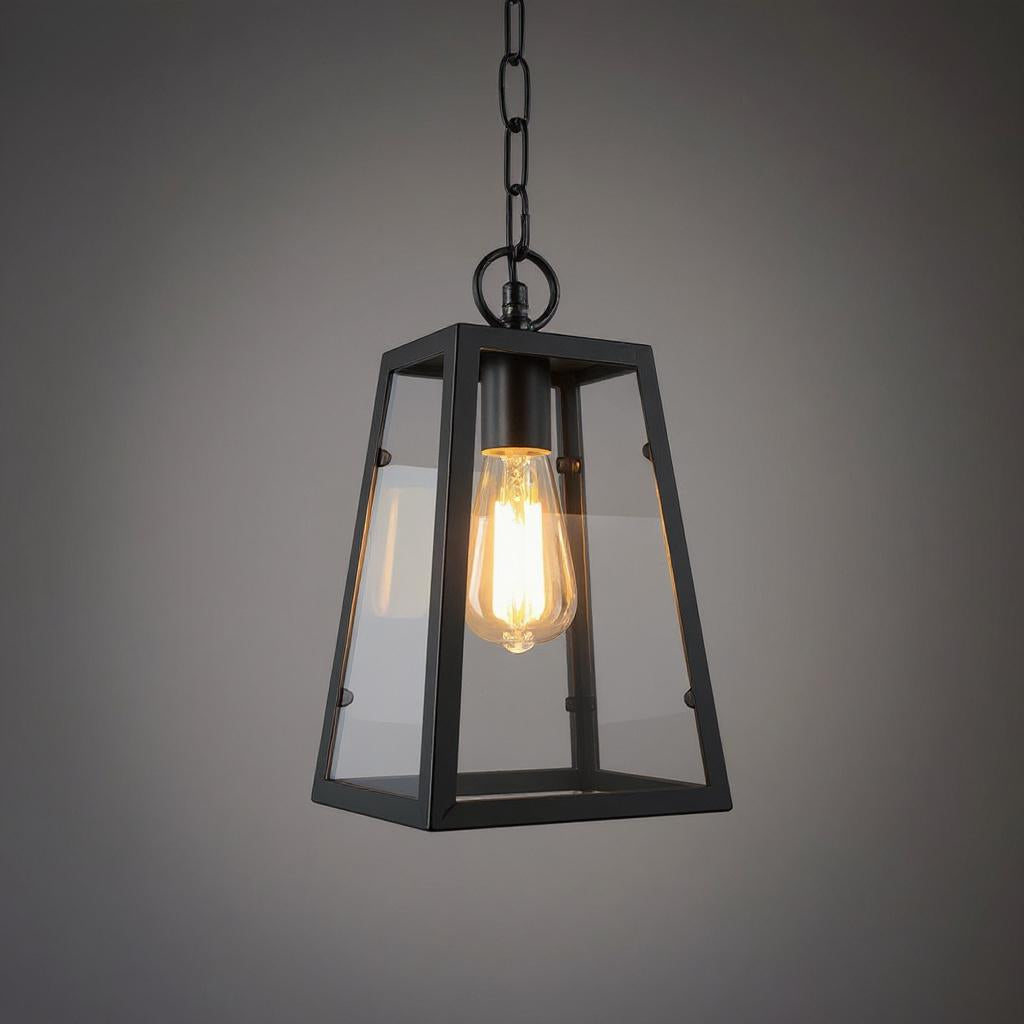Tapered Clear Glass Hanging Pendant Light – Waterproof LED Outdoor Porch Patio Fixture