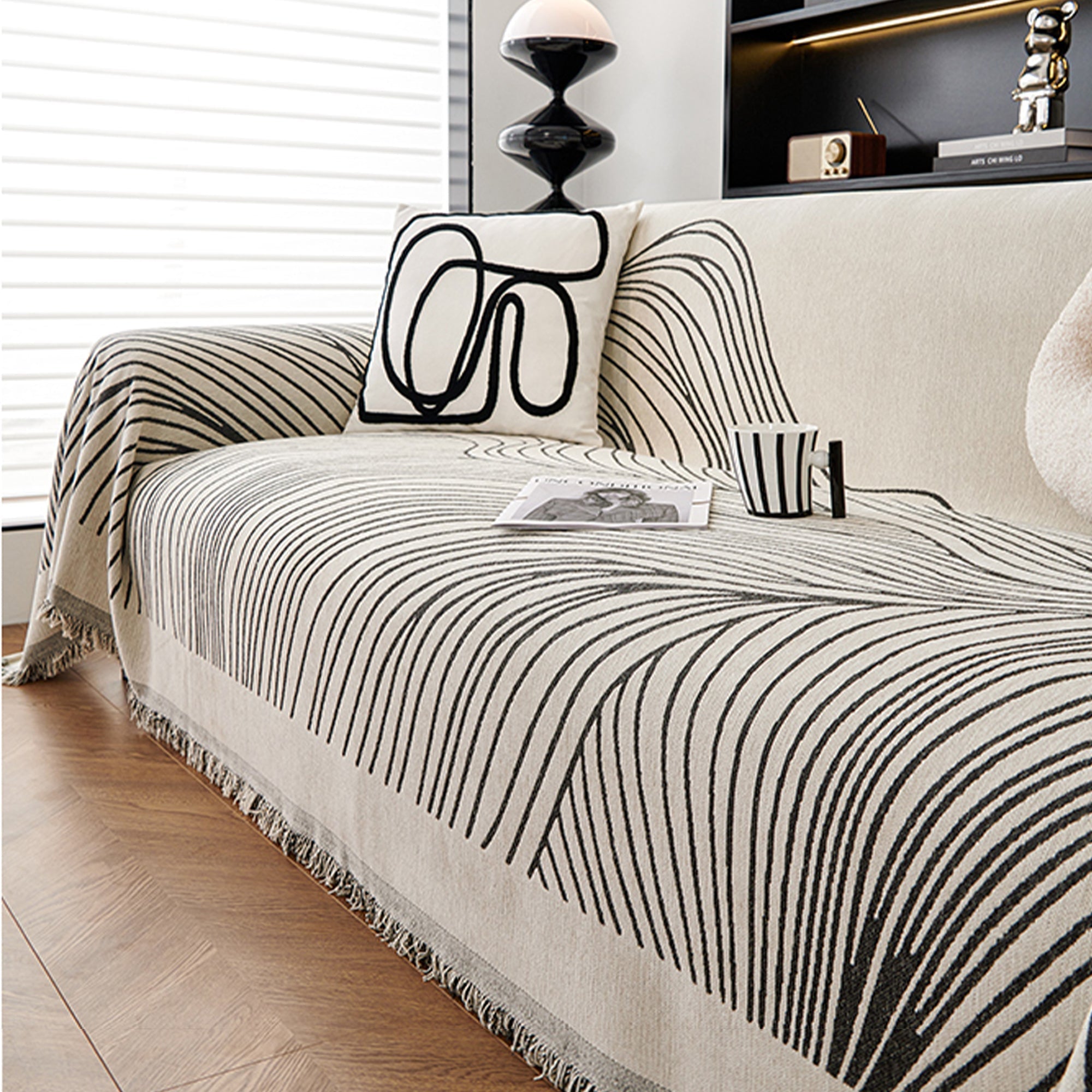 Kinova Stripe Throw Blanket – Modern Black White Abstract Line Sofa Couch Decorative Cover Living Room Bedroom