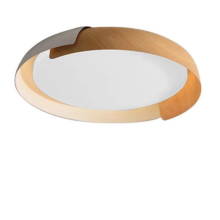 Solara Round Wood Accent LED Ceiling Light – Modern Flush Mount Bedroom Living Room Fixture