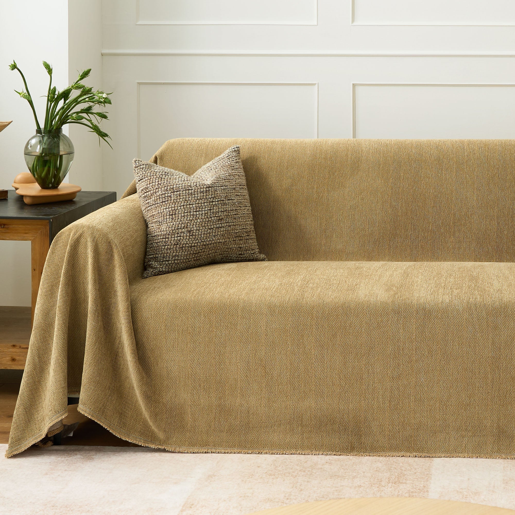 Herringbone Sofa Throw – Textured Cotton Couch Cover Slipcover Living Room Bedroom Furniture Protector