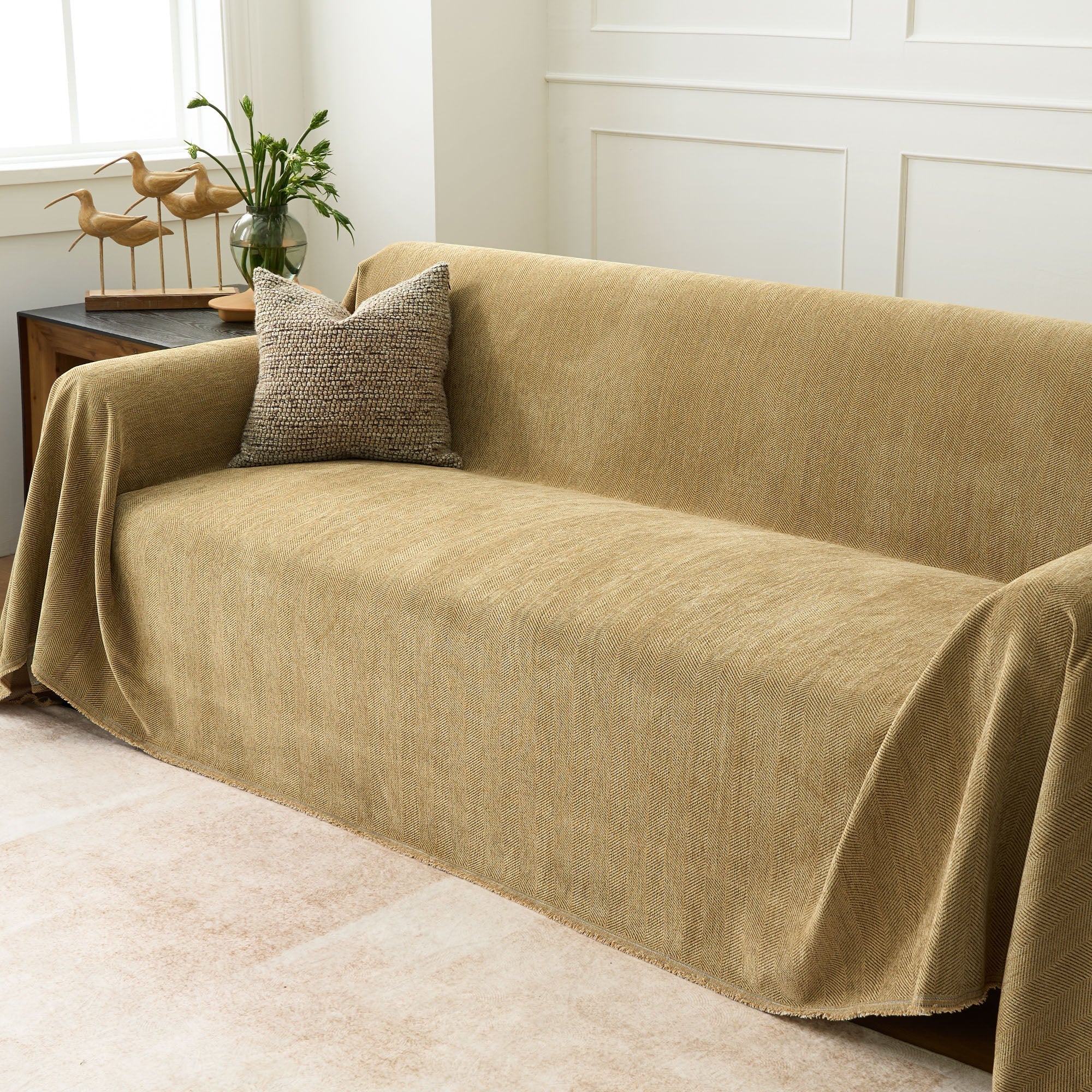 Herringbone Sofa Throw – Textured Cotton Couch Cover Slipcover Living Room Bedroom Furniture Protector