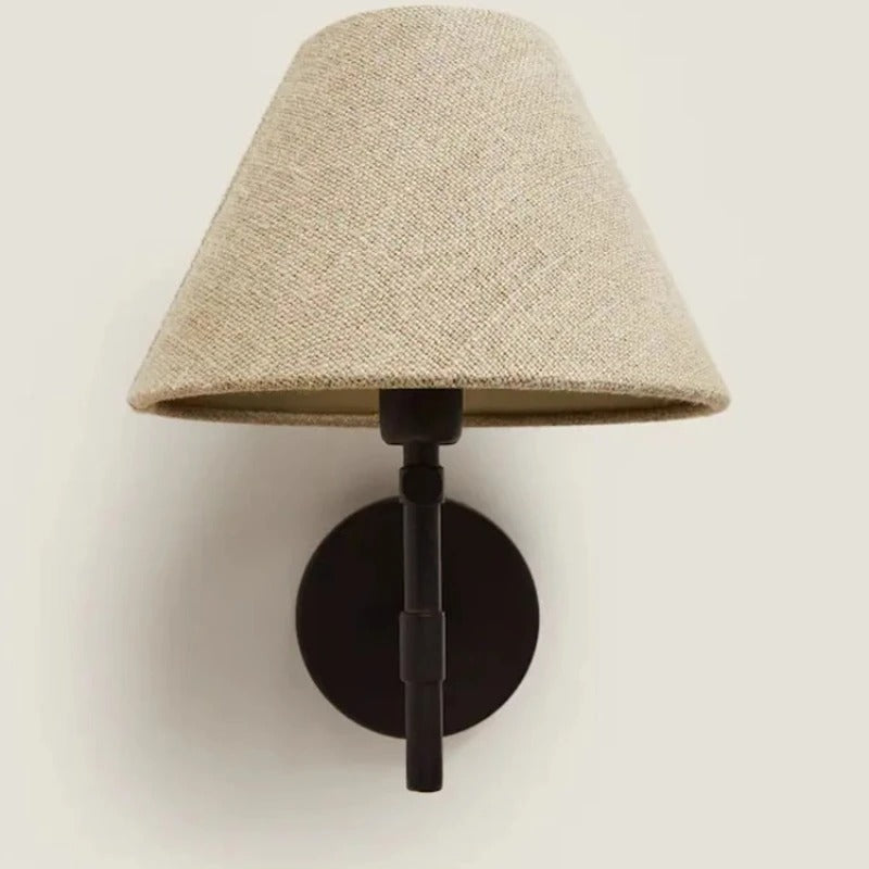 Tesslen Swing Arm Wall Sconce – Black Metal Adjustable Wall Lamp Beige Fabric Shade Living Room Bedroom