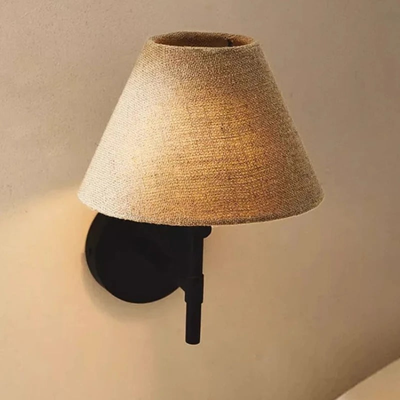 Tesslen Swing Arm Wall Sconce – Black Metal Adjustable Wall Lamp Beige Fabric Shade Living Room Bedroom