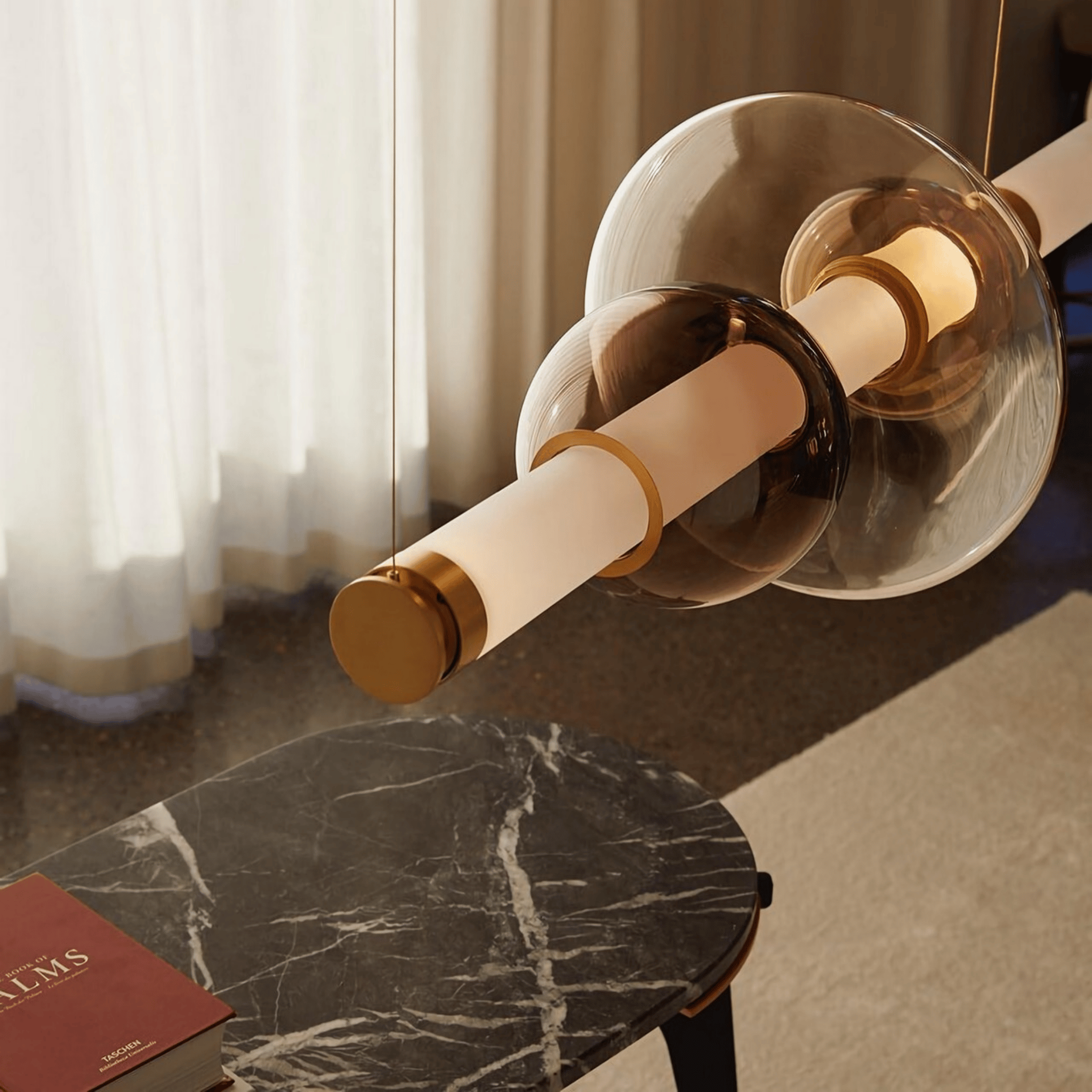 Solvant Linear Pendant Light – Modern Brass Gold Glass Chandelier Dining Room Kitchen Island