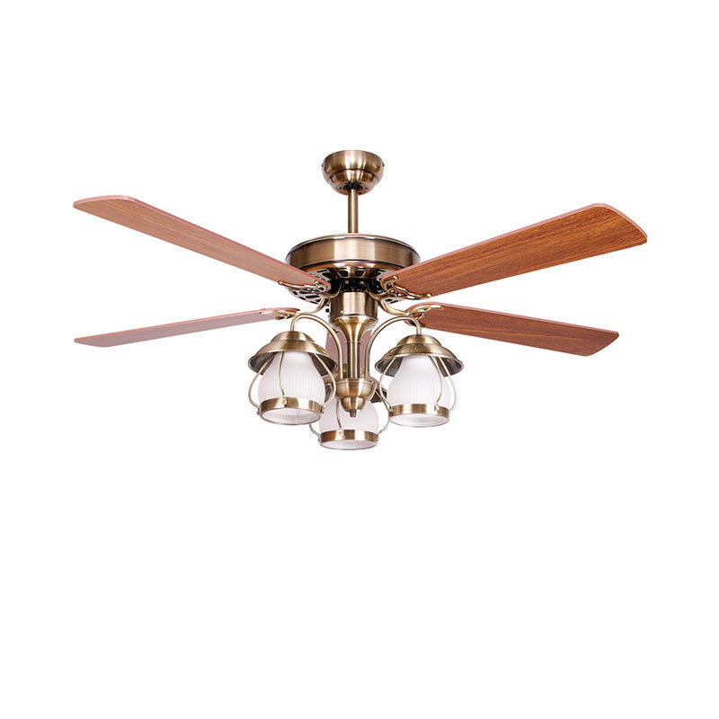 Breckton Ceiling Fan – Vintage Brass Wood Blade Chandelier Light Decorative Lighting Living Room Bedroom