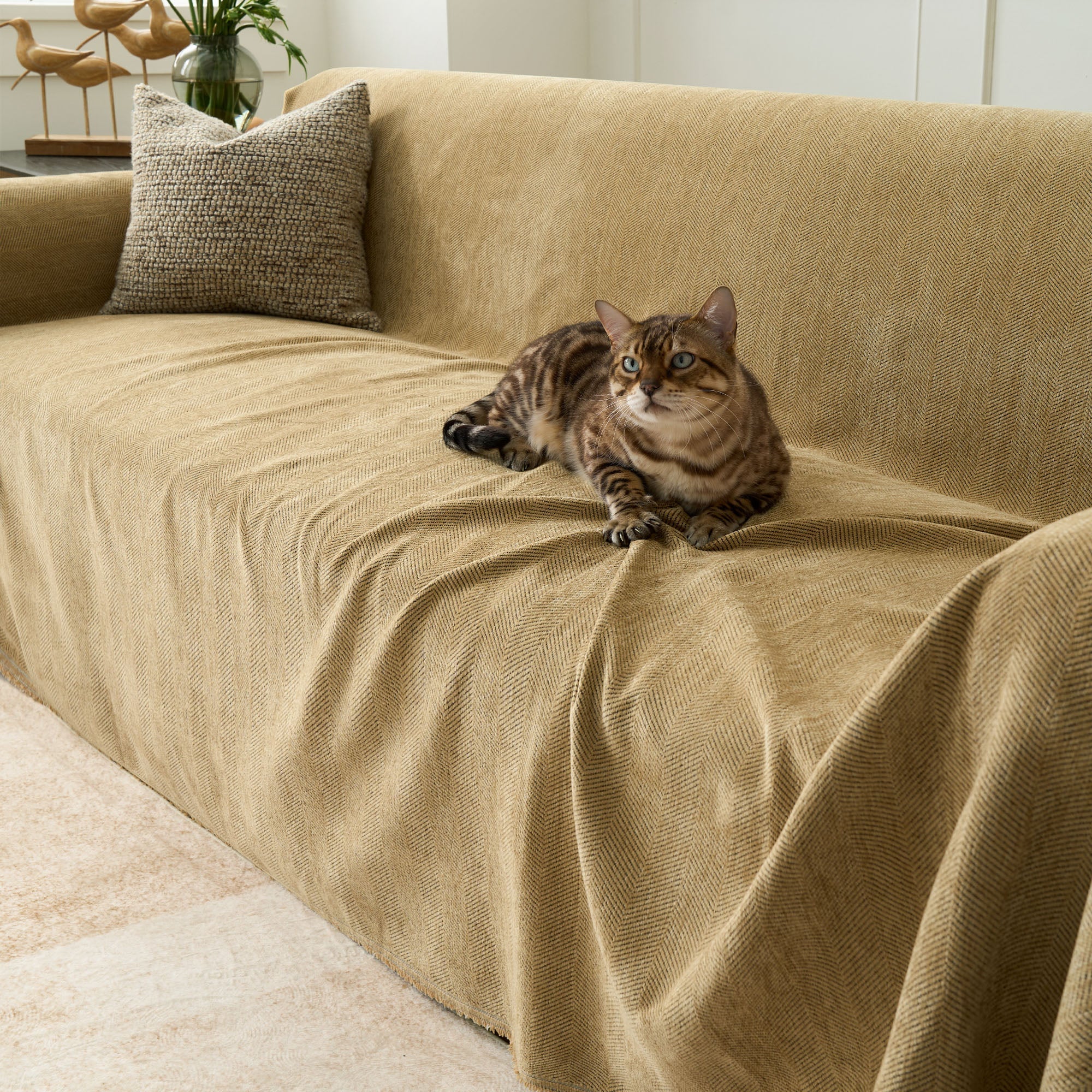 Herringbone Sofa Throw – Textured Cotton Couch Cover Slipcover Living Room Bedroom Furniture Protector