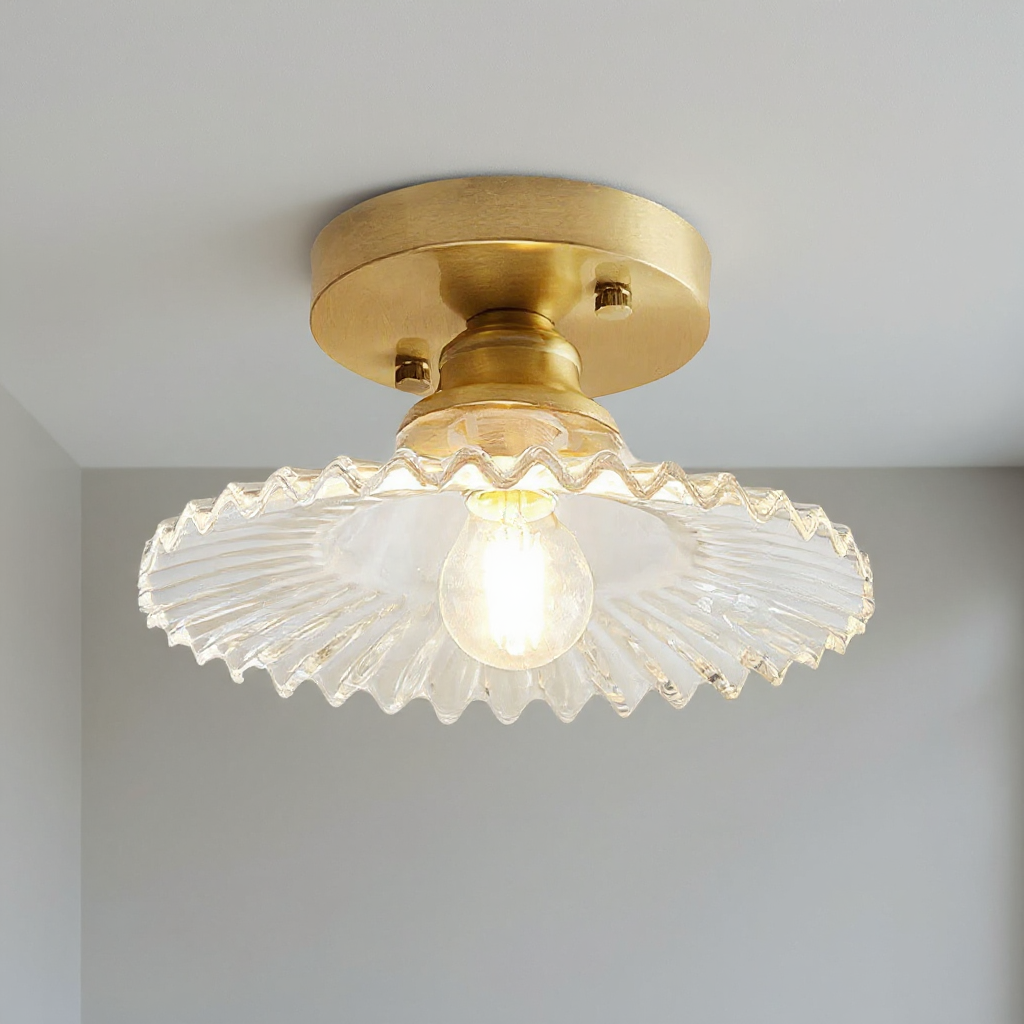 Petalo Ruffled Glass Semi-Flush Mount Light – Vintage Kitchen Hallway Ceiling Fixture