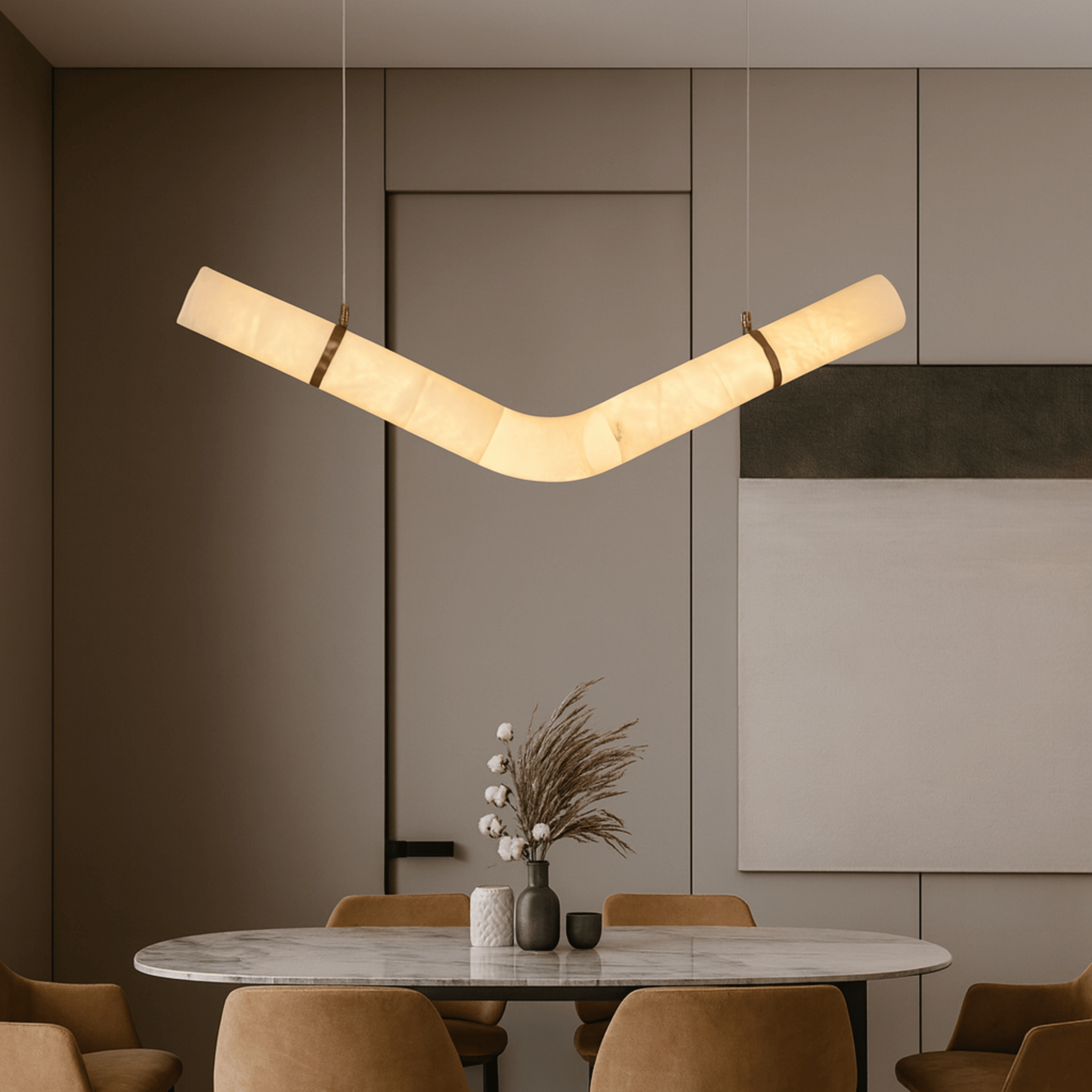 Curvalo Arc Pendant Light – Modern Marble Curved Suspended Dining Room Decorative Lighting Fixture