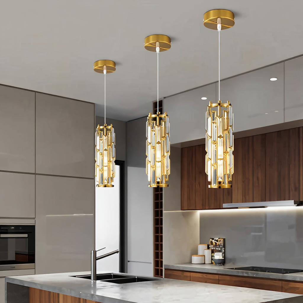 Prismatica Crystal Pendant Light – Cylindrical Kitchen Island Dining Room Chandelier Fixture