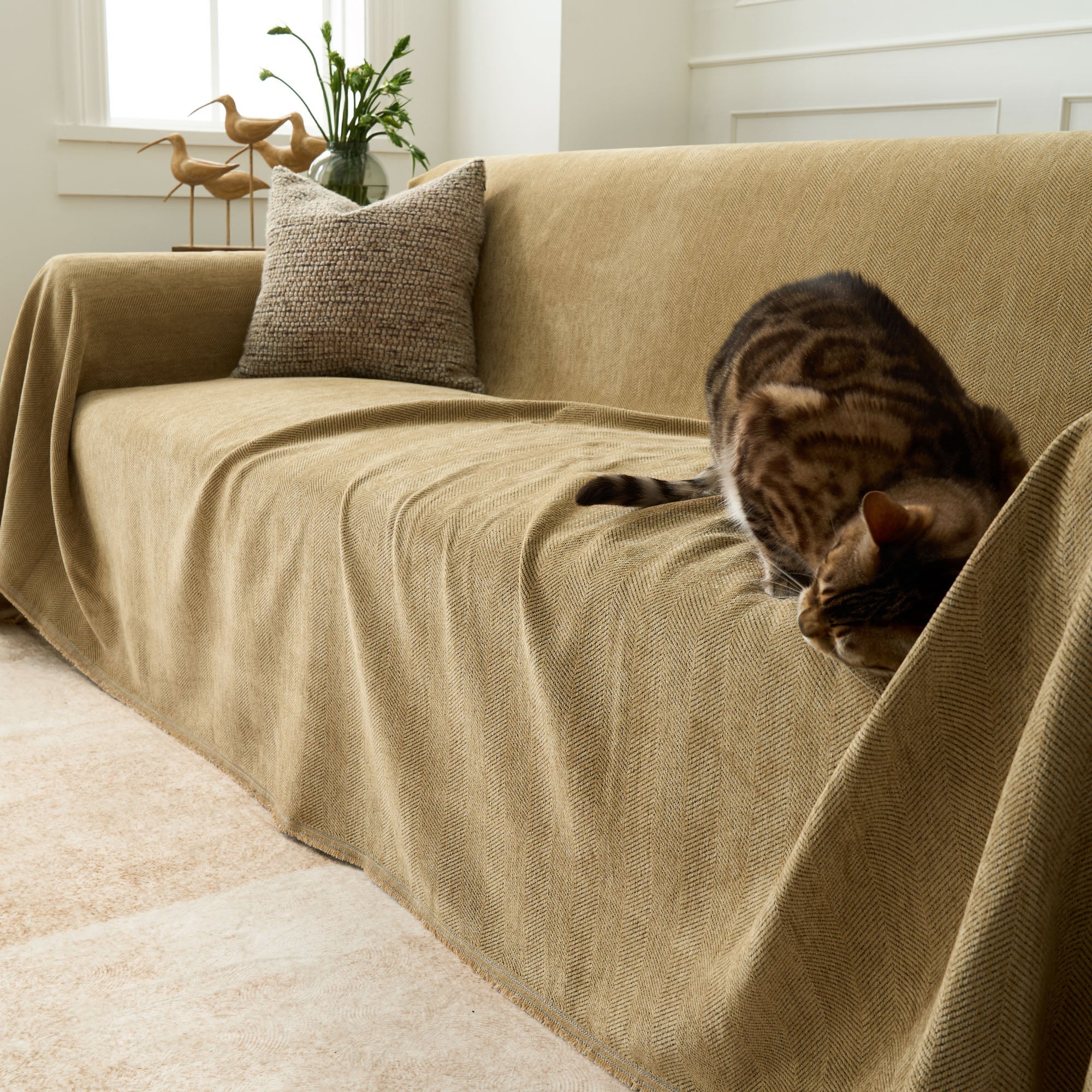 Herringbone Sofa Throw – Textured Cotton Couch Cover Slipcover Living Room Bedroom Furniture Protector