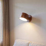 Adjustable Walnut LED Wall Lamp – Rotatable Wood Spotlight Fixture with Brass Detail