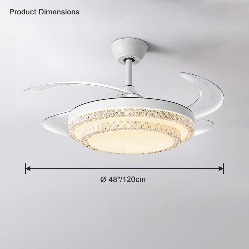 Virell Crystal Ceiling Fan Light – Retractable Blades LED Modern White Decorative Lighting Fixture