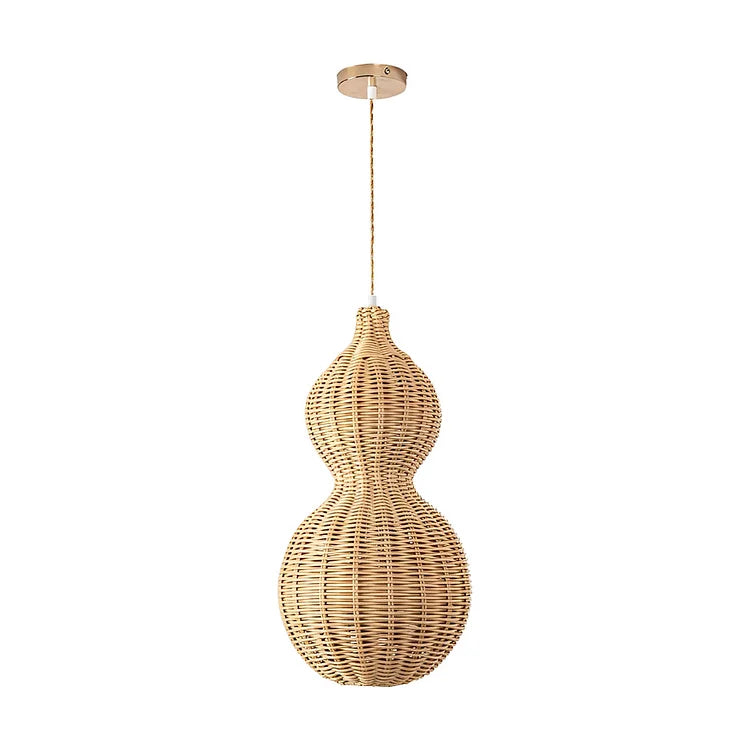 Handwoven Rattan Sconce Light – Bohemian Gourd Outdoor Indoor Fixture with Warm Ambient Glow