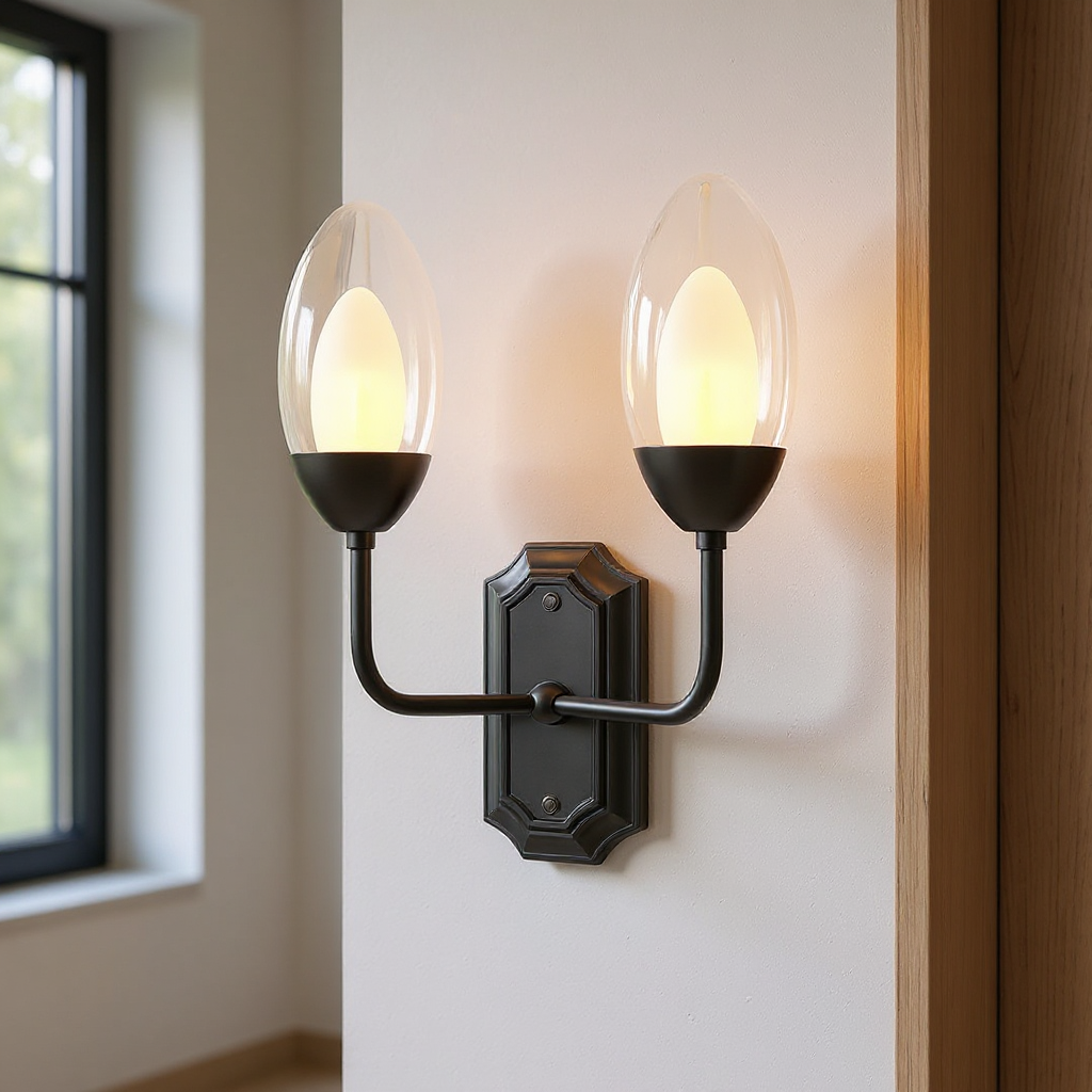 Elysia Twin Glass Wall Lamp – Dual Arm Architectural Interior Wall Lighting Fixture