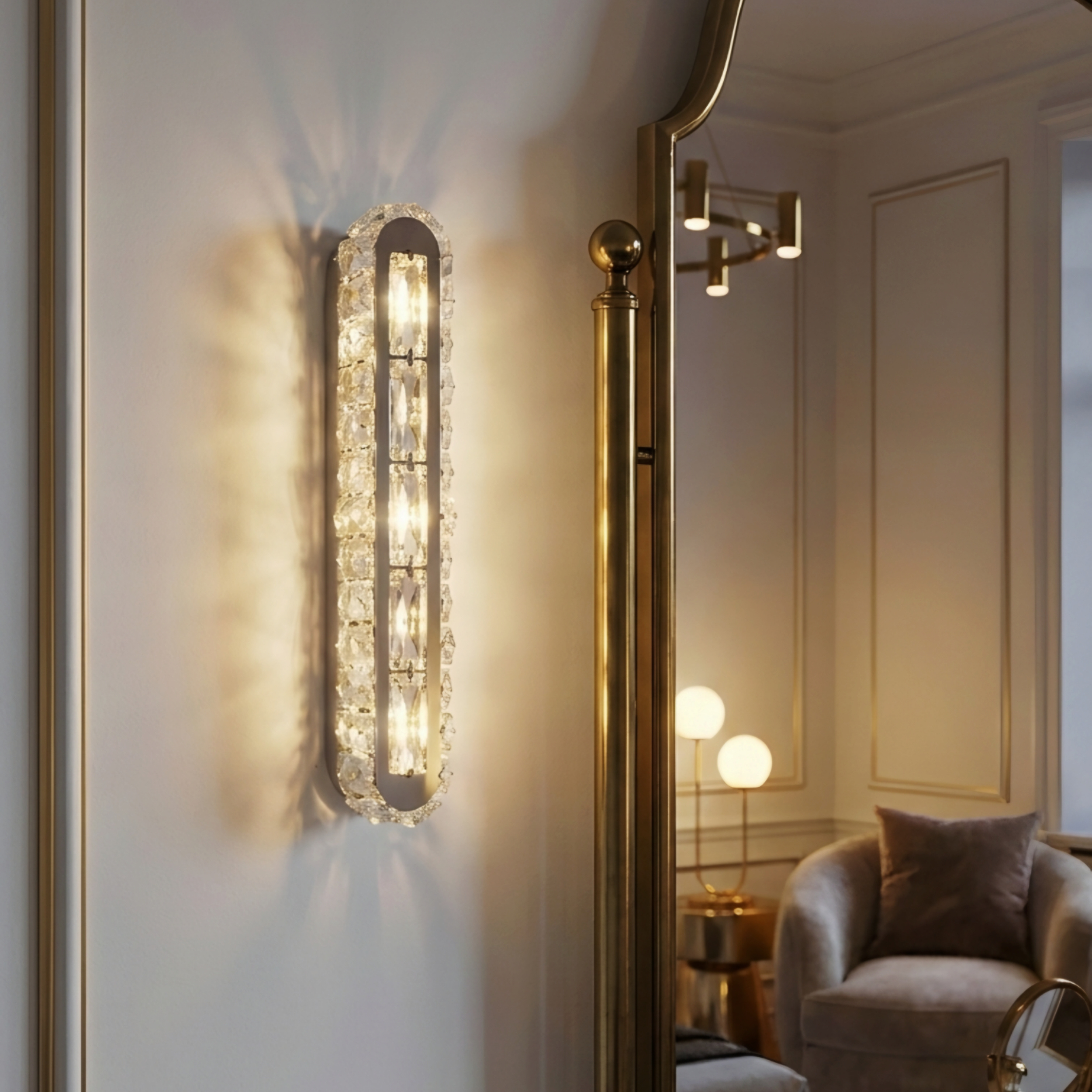 Celestique Dual Crystal Wall Lamp – Modern LED Bedroom Bedside Hallway Wall Sconce Fixture