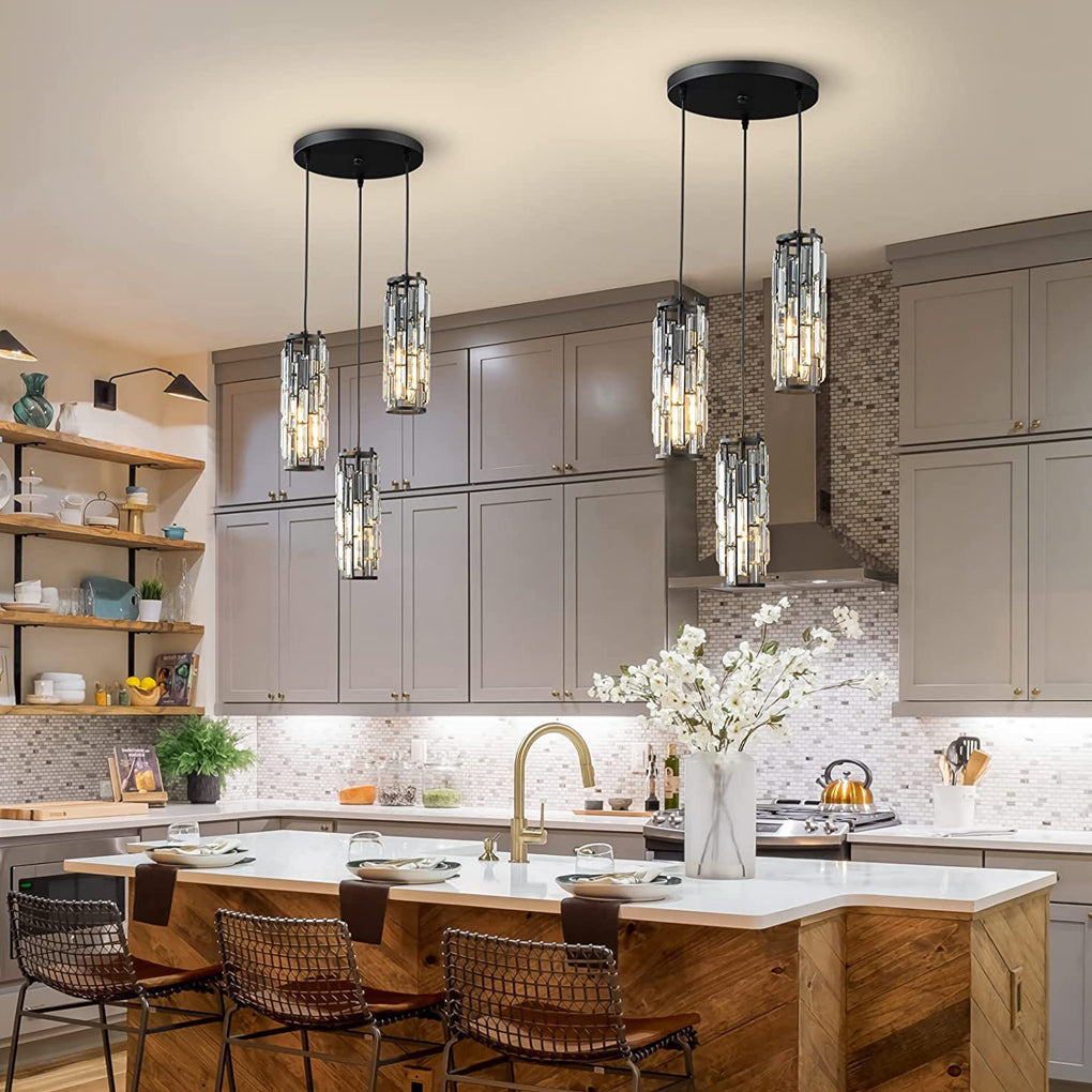 Prismatica Crystal Pendant Light – Cylindrical Kitchen Island Dining Room Chandelier Fixture