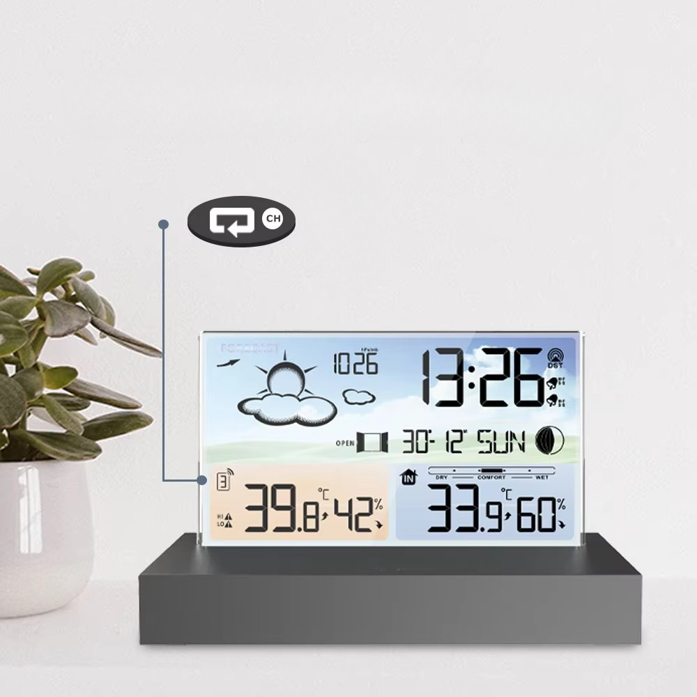 Skycast Weather Station Clock – Digital Temperature Humidity Display Wireless Outdoor Sensor Desktop