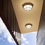 OctaFrame Frosted Glass Flush Mount Light – Waterproof LED Outdoor Porch Ceiling Fixture