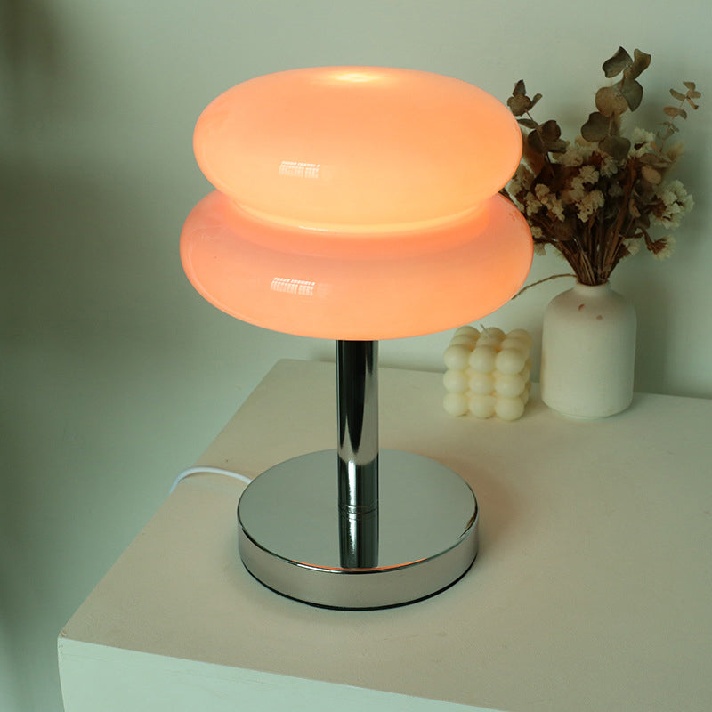 Retro Chrome Amber Glass Table Lamp – Modern Warm Glow Accent Light