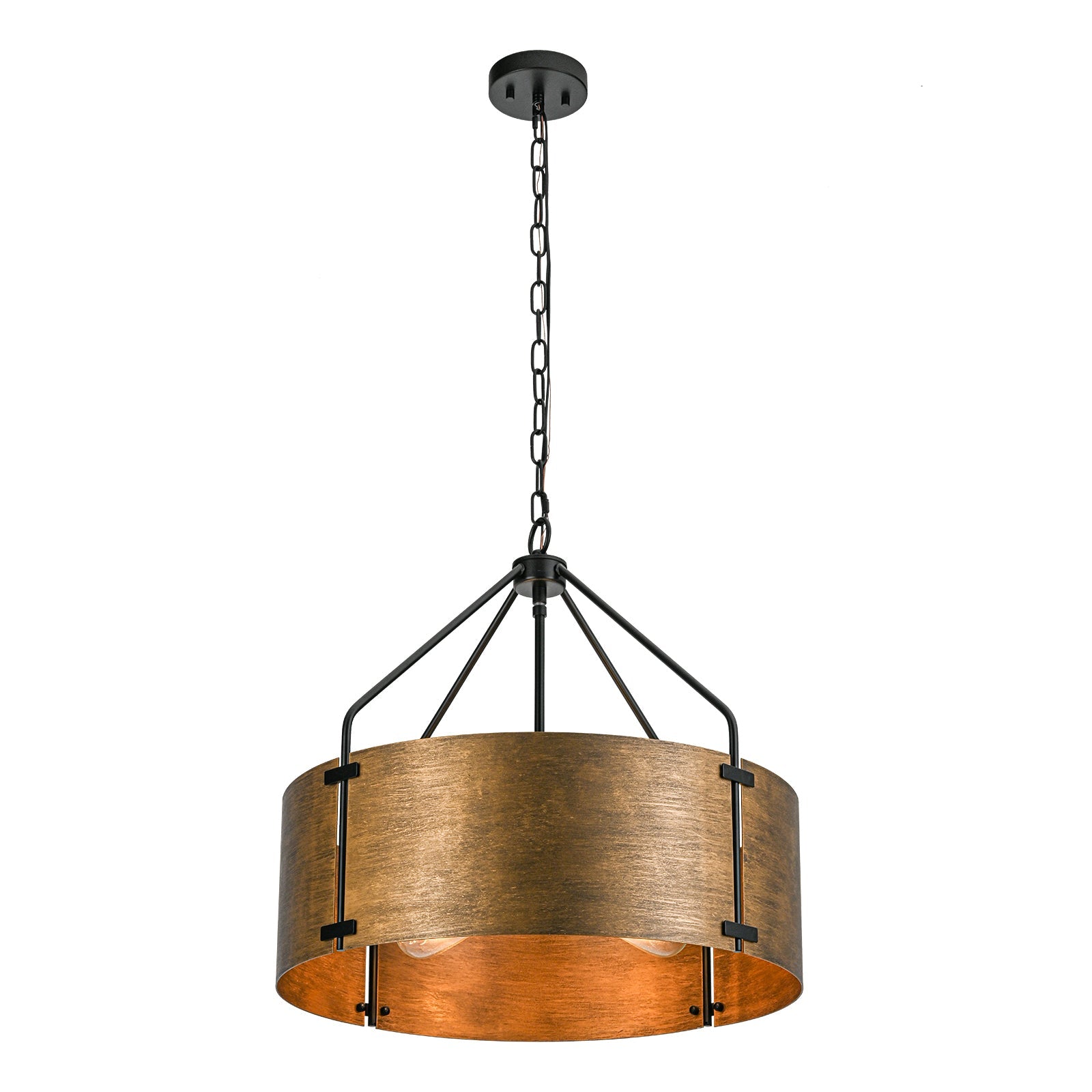 Bravon Drum Pendant Light – Industrial Bronze Metal Hanging Dining Room Ceiling Fixture