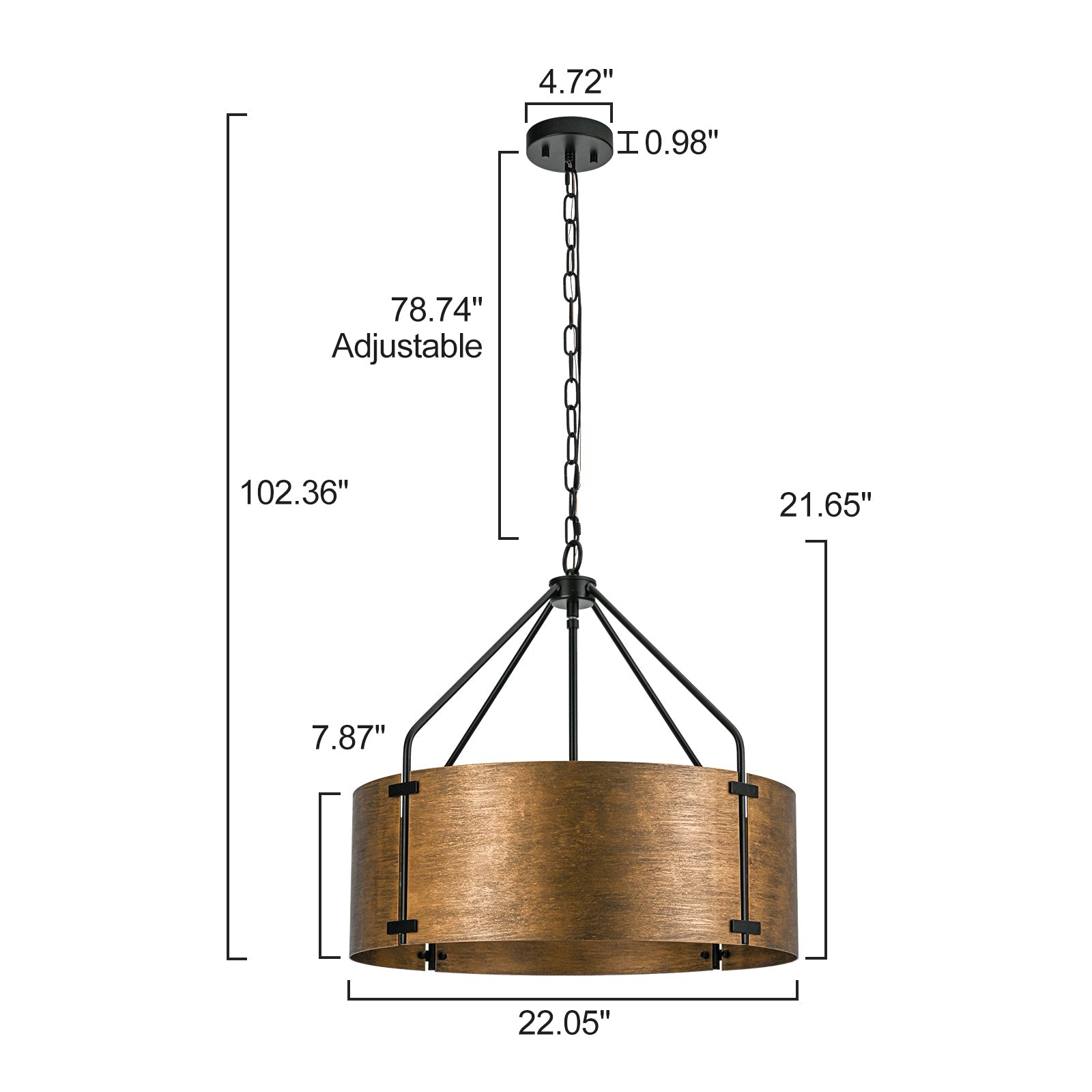 Bravon Drum Pendant Light – Industrial Bronze Metal Hanging Dining Room Ceiling Fixture
