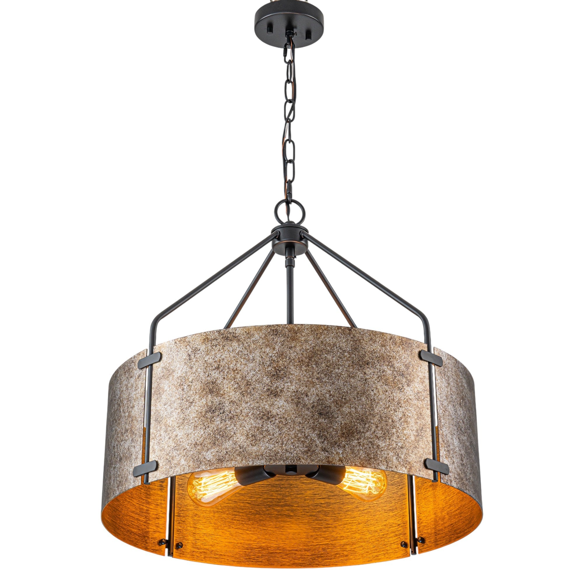 Bravon Drum Pendant Light – Industrial Bronze Metal Hanging Dining Room Ceiling Fixture