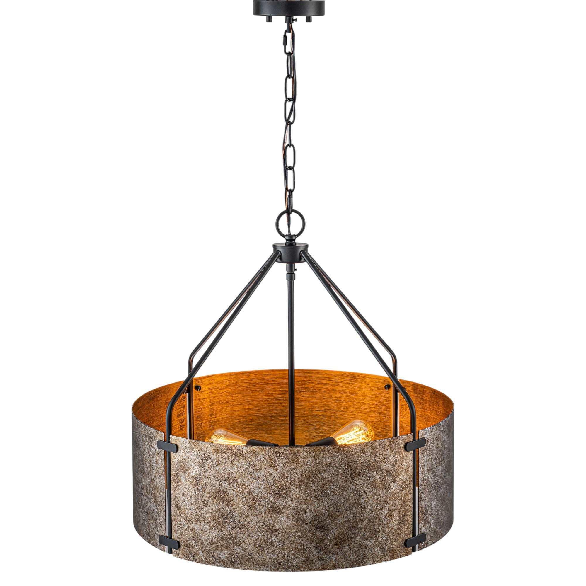 Bravon Drum Pendant Light – Industrial Bronze Metal Hanging Dining Room Ceiling Fixture