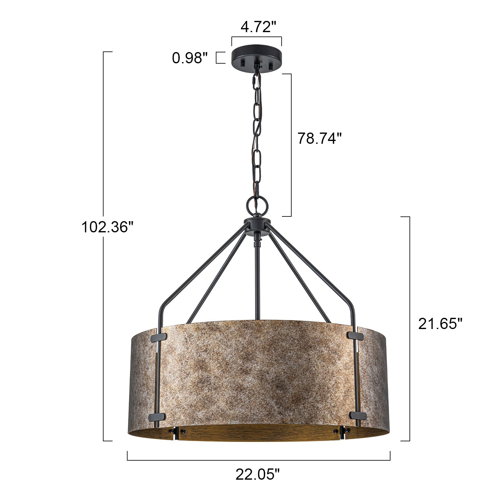 Bravon Drum Pendant Light – Industrial Bronze Metal Hanging Dining Room Ceiling Fixture