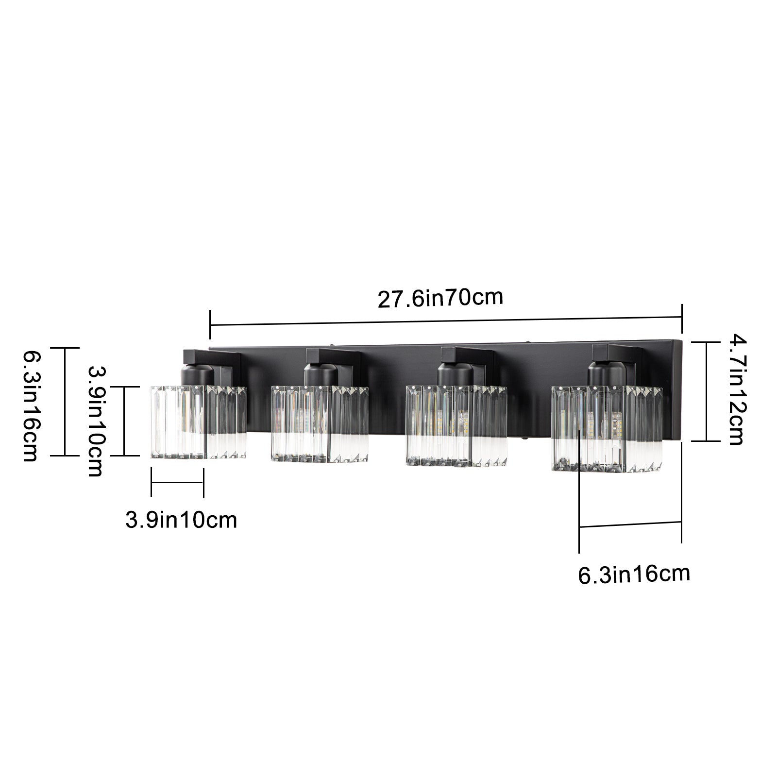 Velmora Crystal Vanity Light – Modern Black Bathroom Mirror Wall Lighting Fixture