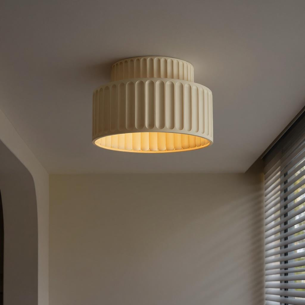 Modern Fluted Ceramic Semi-Flush Ceiling Light – Tiered Drum Fixture