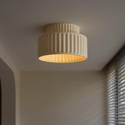 Modern Fluted Ceramic Semi-Flush Ceiling Light – Tiered Drum Fixture