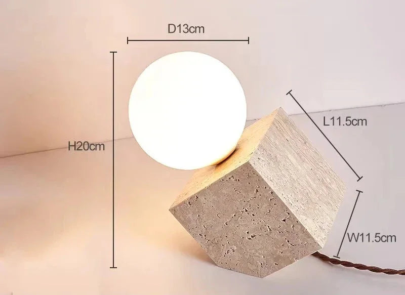 Cubara Stone Table Lamp – Modern Cube Geometric Decorative Lighting Living Room Bedroom Glass Globe