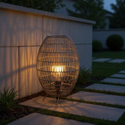 Woven Rattan Mesh Floor Lantern Lamp  – Waterproof LED Outdoor Patio Lamp