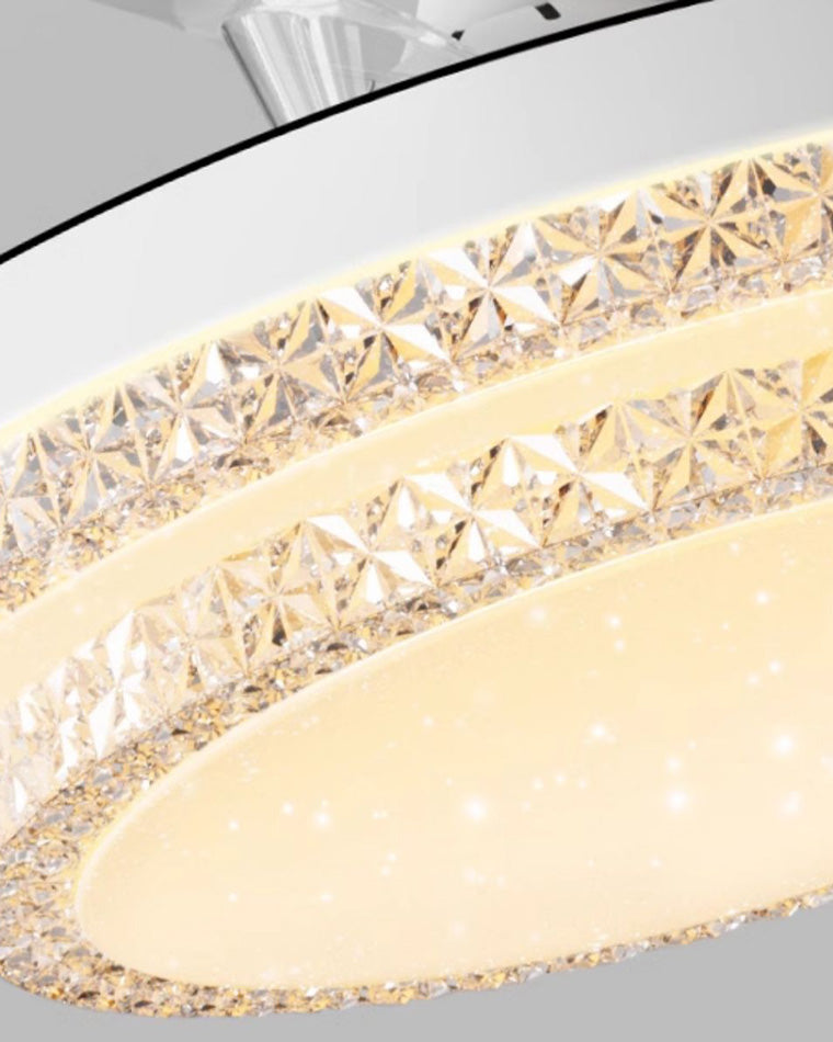 Virell Crystal Ceiling Fan Light – Retractable Blades LED Modern White Decorative Lighting Fixture