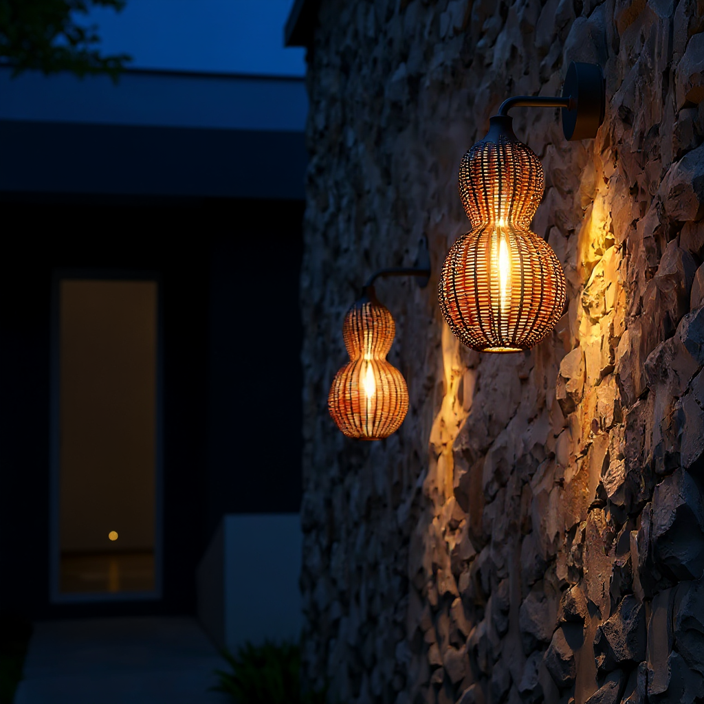 Handwoven Rattan Sconce Light – Bohemian Gourd Outdoor Indoor Fixture with Warm Ambient Glow