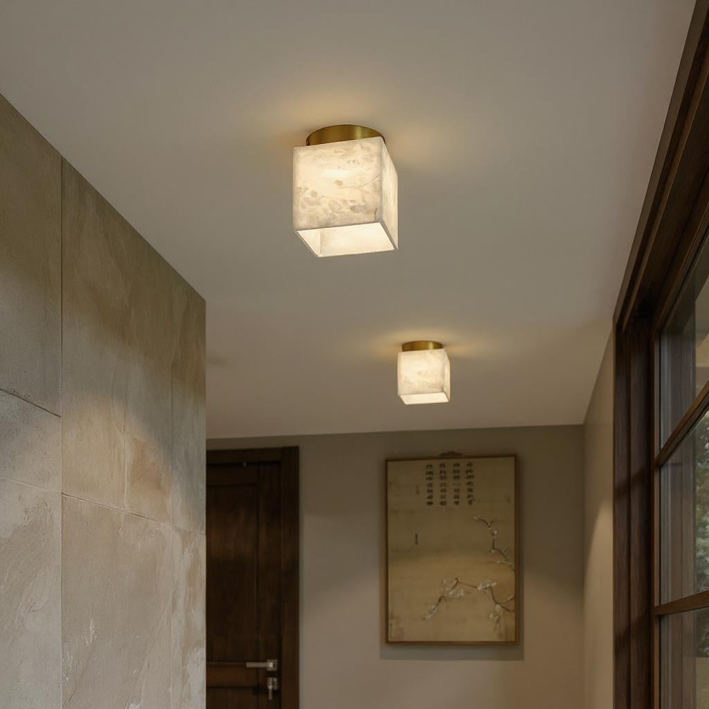 Marble Glass Flush Mount Ceiling Light – Modern Square LED Fixture